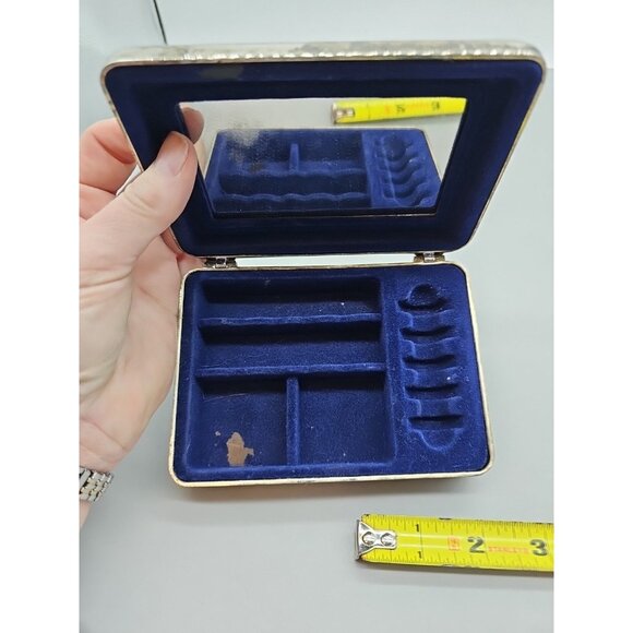 Vintage Embellished Bow Lidded box Silver tone Metal Trinket Jewelry Ring Box - Picture 7 of 7